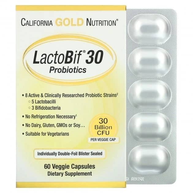 California Gold Nutrition, LactoBif® 30 Probiotics, 30 Billion CFU, 60 Veggie Capsules 1