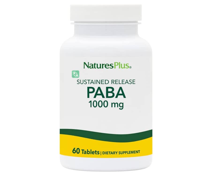 NaturesPlus PABA, Sustained Release (para-Aminobenzoic Acid) - 1000 mg, 60 Vegetarian Tablets - Skin Health Support Supplement, Promotes Energy Production - Gluten-Free - 60 Servings 1