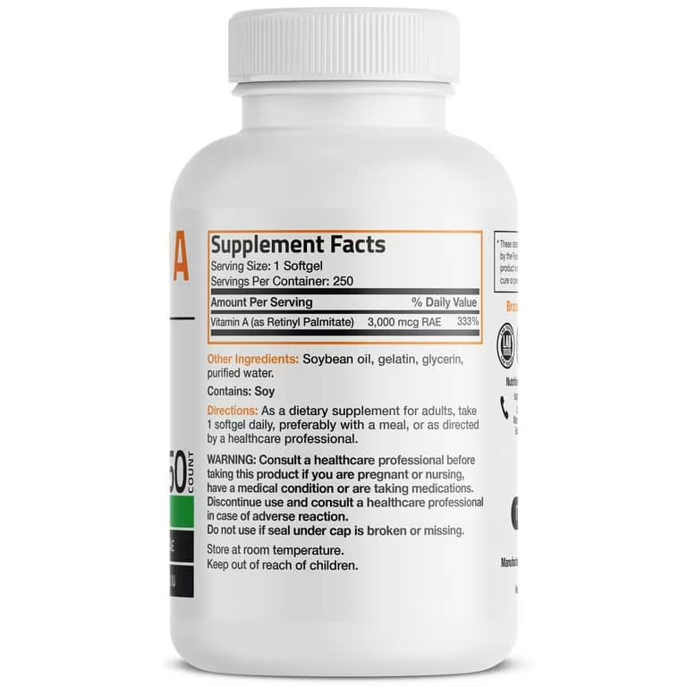 Bronson Nutrition, Vitamin A 10,000 IU, 250 softgels 2