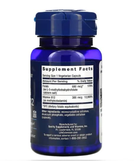 Life Extension Folate & Vitamin B12, 90 Capsules 2