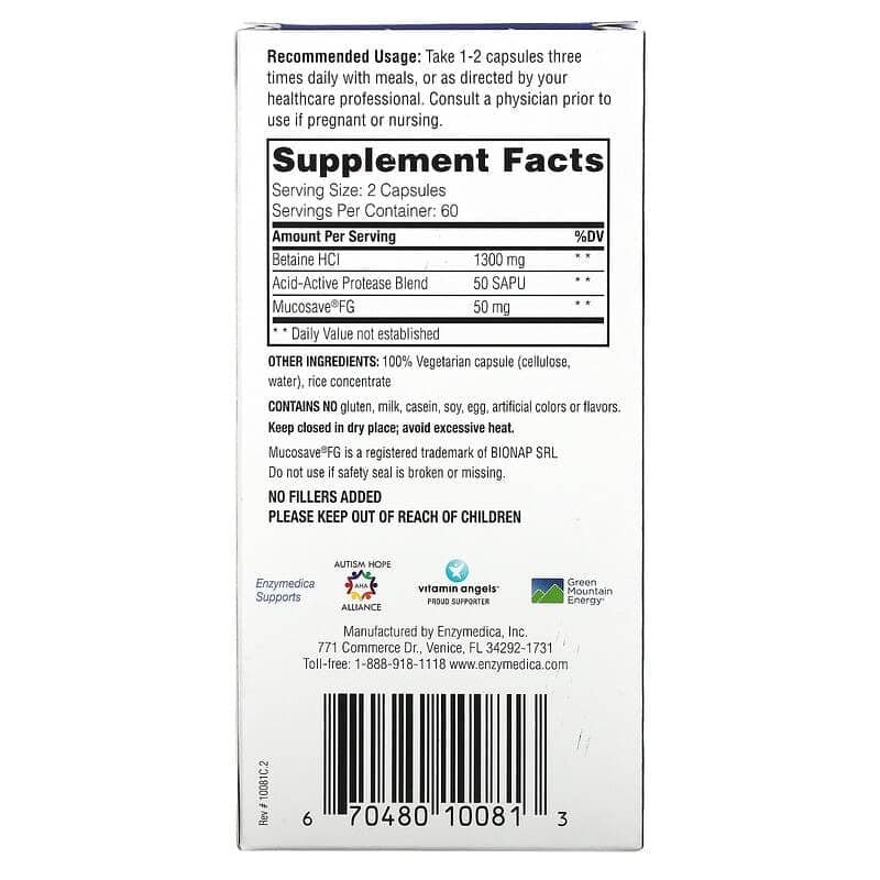 Enzymedica, Betaine HCl, 120 Capsules 2