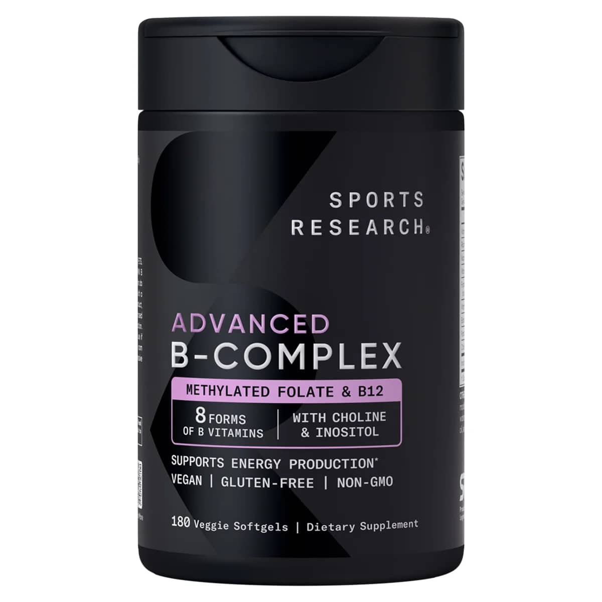 Sports Research, Advanced B-Complex, Methylated Folate with B12, 8 Forms of B vitamins, 180 Veggie Capsules 1
