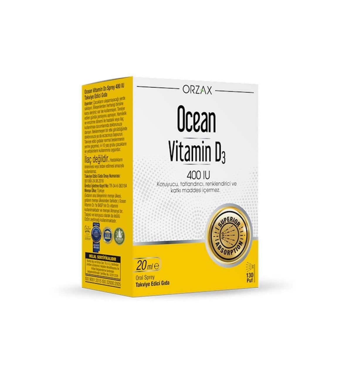 Orzax Ocean Vitamin D3 400 IU Spray 20ml 1
