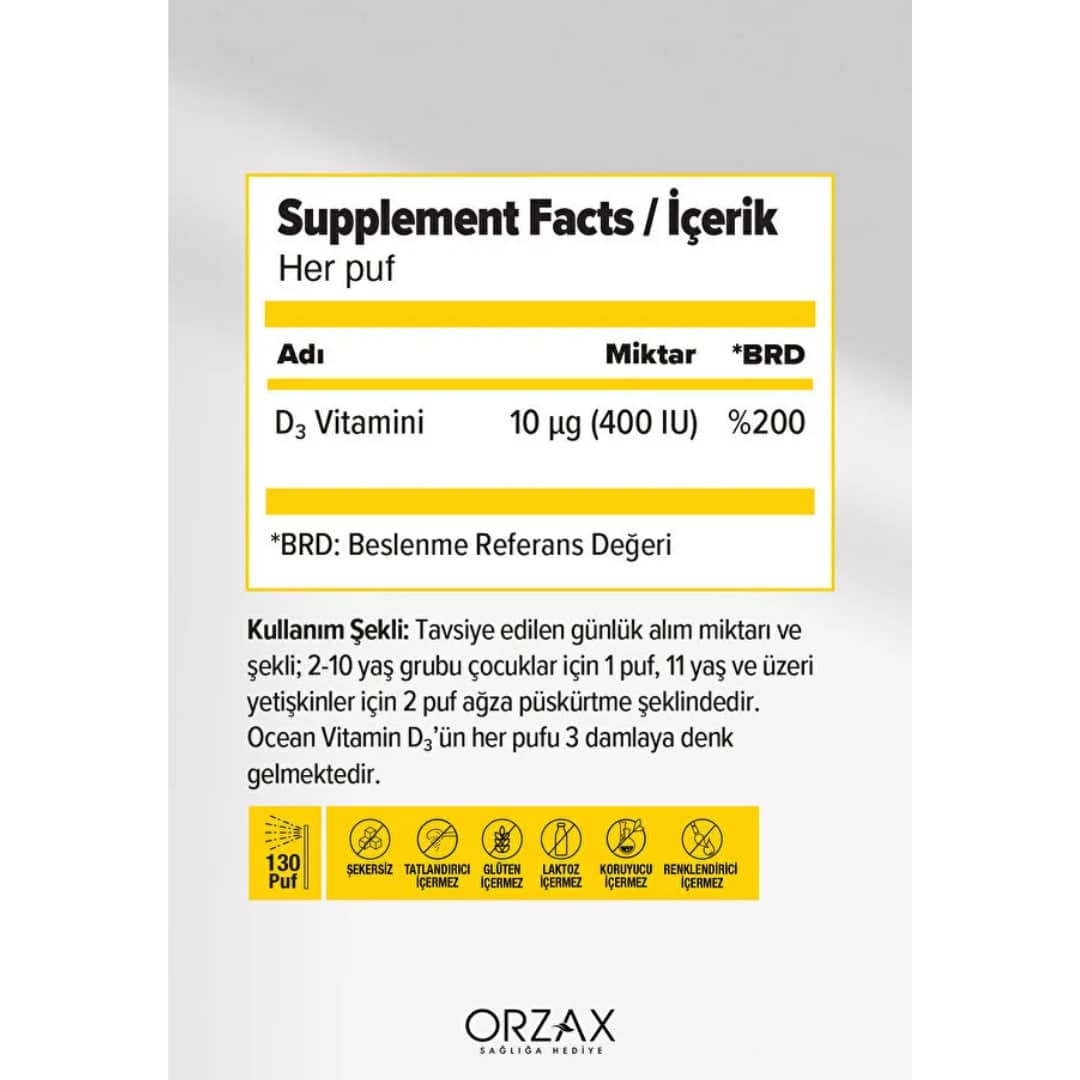 Orzax Ocean Vitamin D3 400 IU Spray 20ml 2
