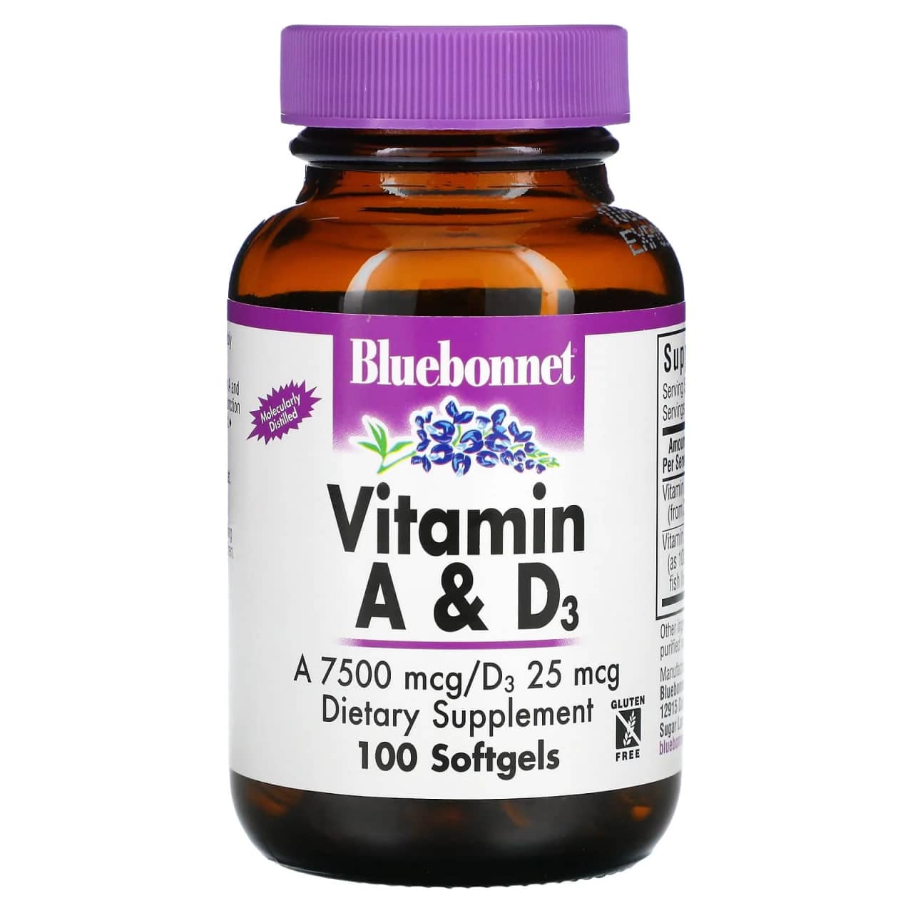 Bluebonnet Vitamin A & D 7500mcg/25mcg 100 softgel 1