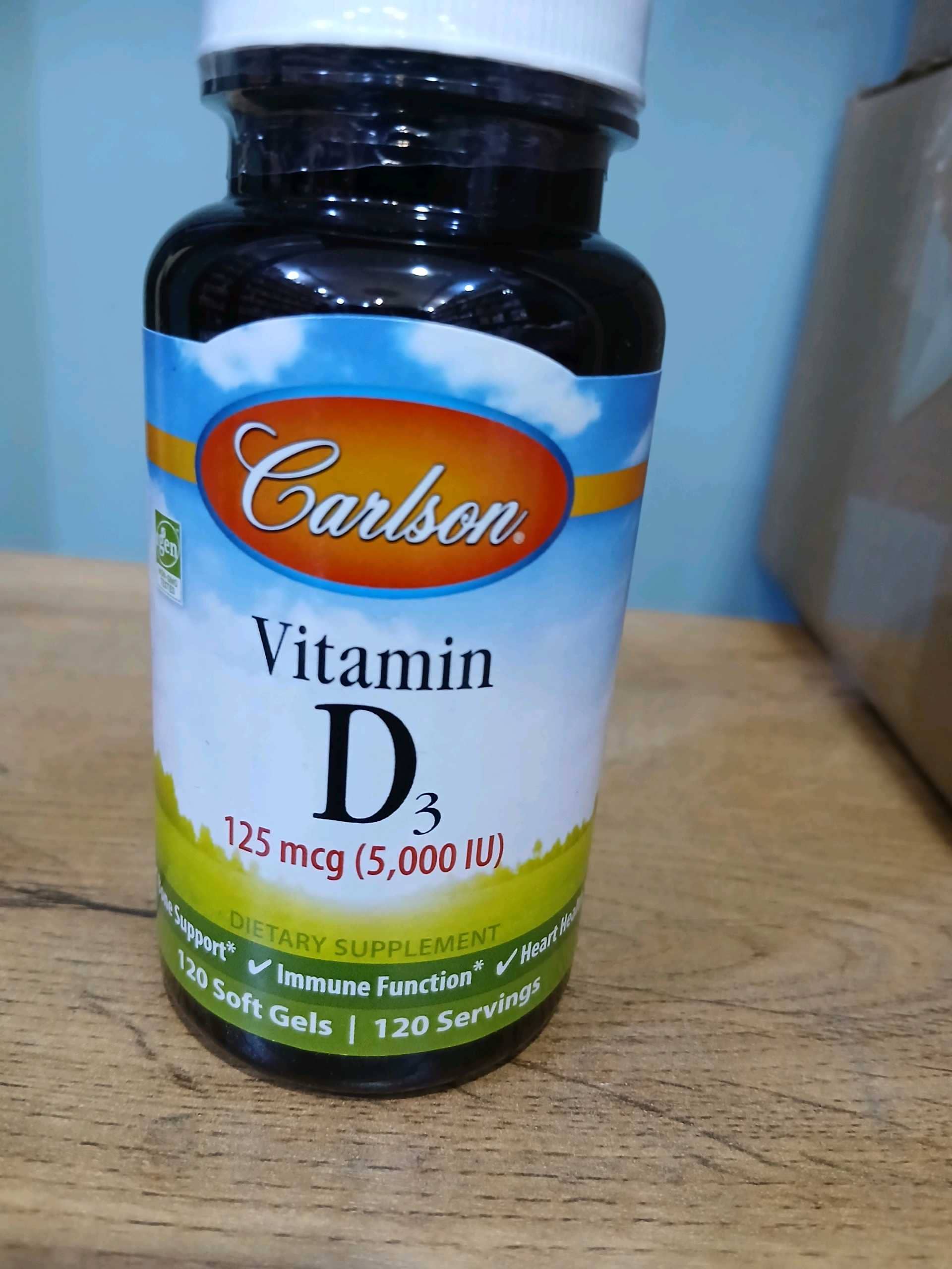 Vitamin D-3, Vitamin D3, Carlson, 125 mсg (5000 IU), 120 softgels 1