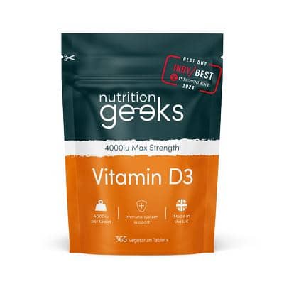 Geeks Nutrition, Vitamin D3 4000IU Max Strength 365 Vegetarian Tablets 1