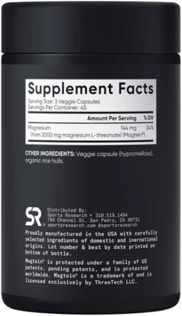 Sports Research, Magtein Magnesium-L-Threonate 2000mg 135 Veggie Capsules 2