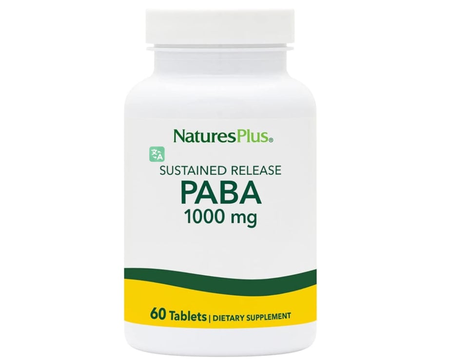NaturesPlus PABA, Sustained Release (para-Aminobenzoic Acid) - 1000 mg, 60 Vegetarian Tablets - Skin Health Support Supplement, Promotes Energy Production - Gluten-Free - 60 Servings