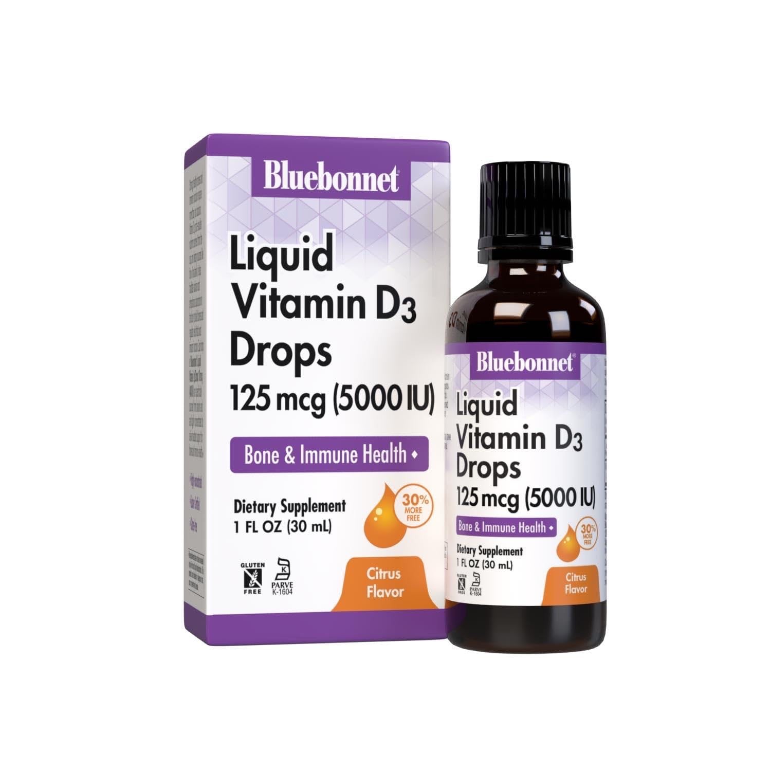 Bluebonnet Nutrition, Liquid Vitamin D3 Drops, Citrus, 125 mcg (5,000 IU), 1 fl oz (30 ml)