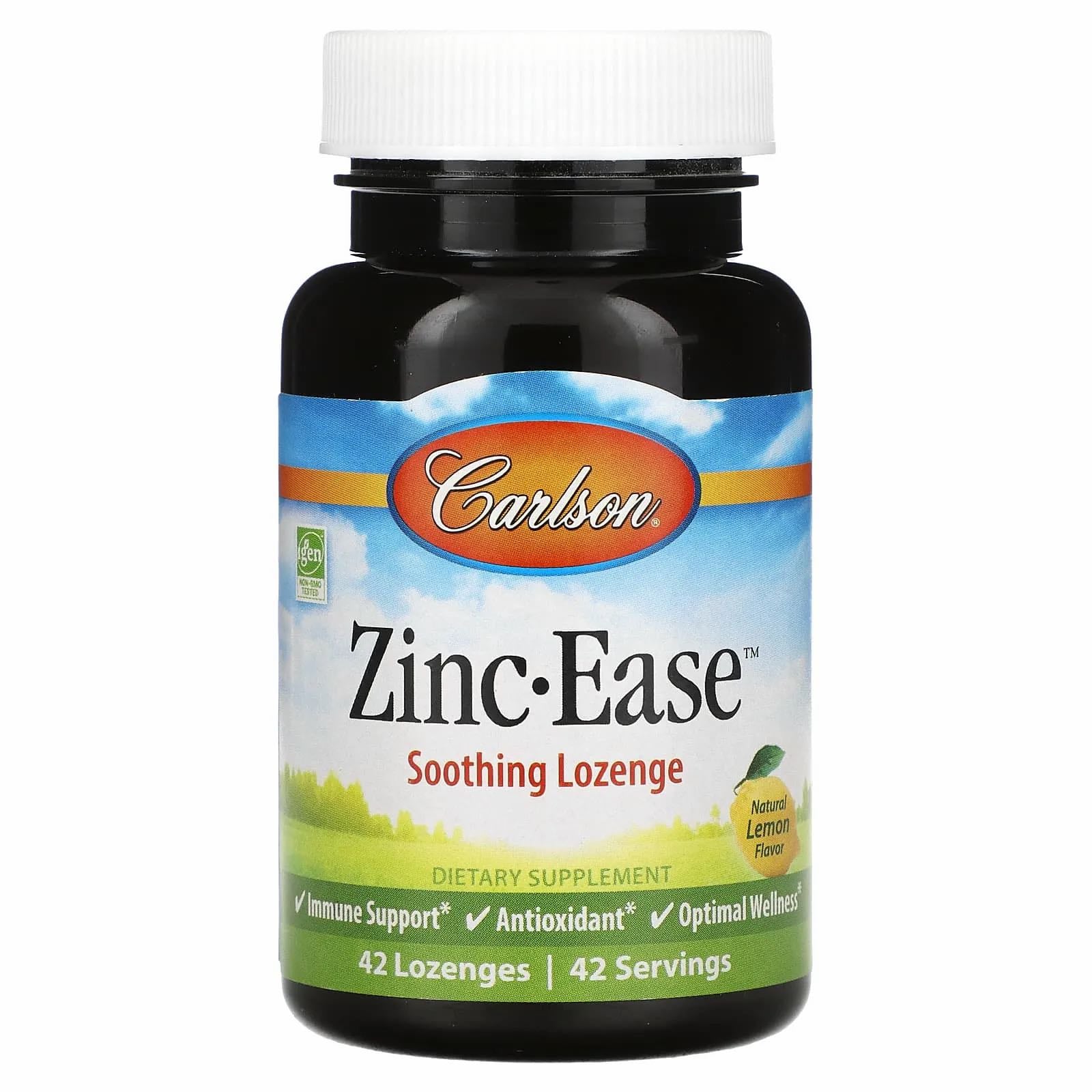 Carlson, Zinc-Ease™ Soothing Lozenge, Natural Lemon, 42 Lozenges