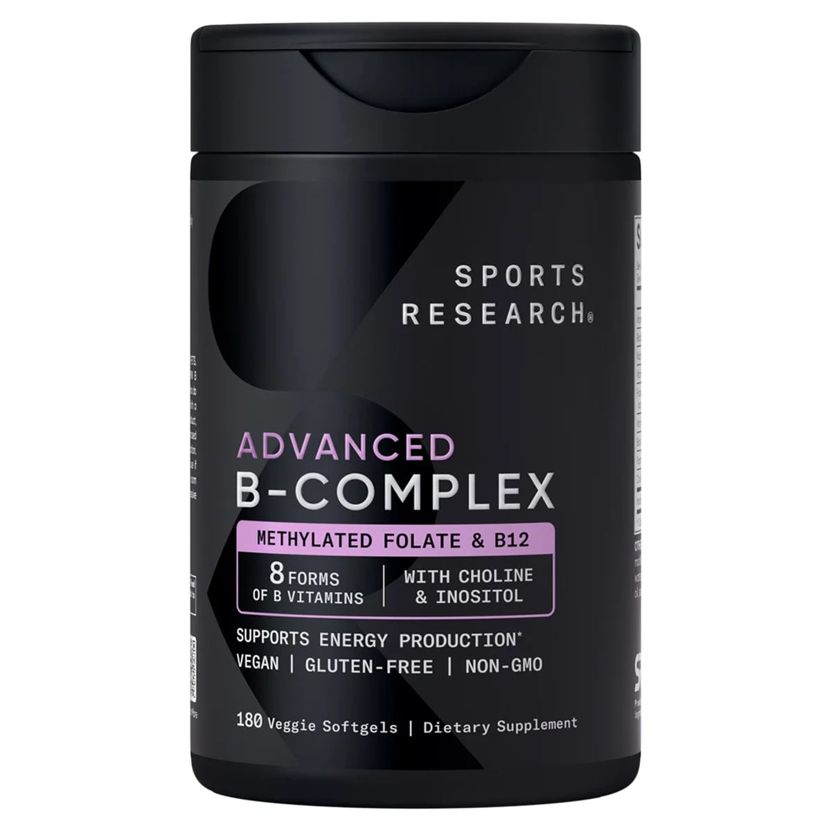 Sports Research, Advanced B-Complex, Methylated Folate with B12, 8 Forms of B vitamins, 180 Veggie Capsules