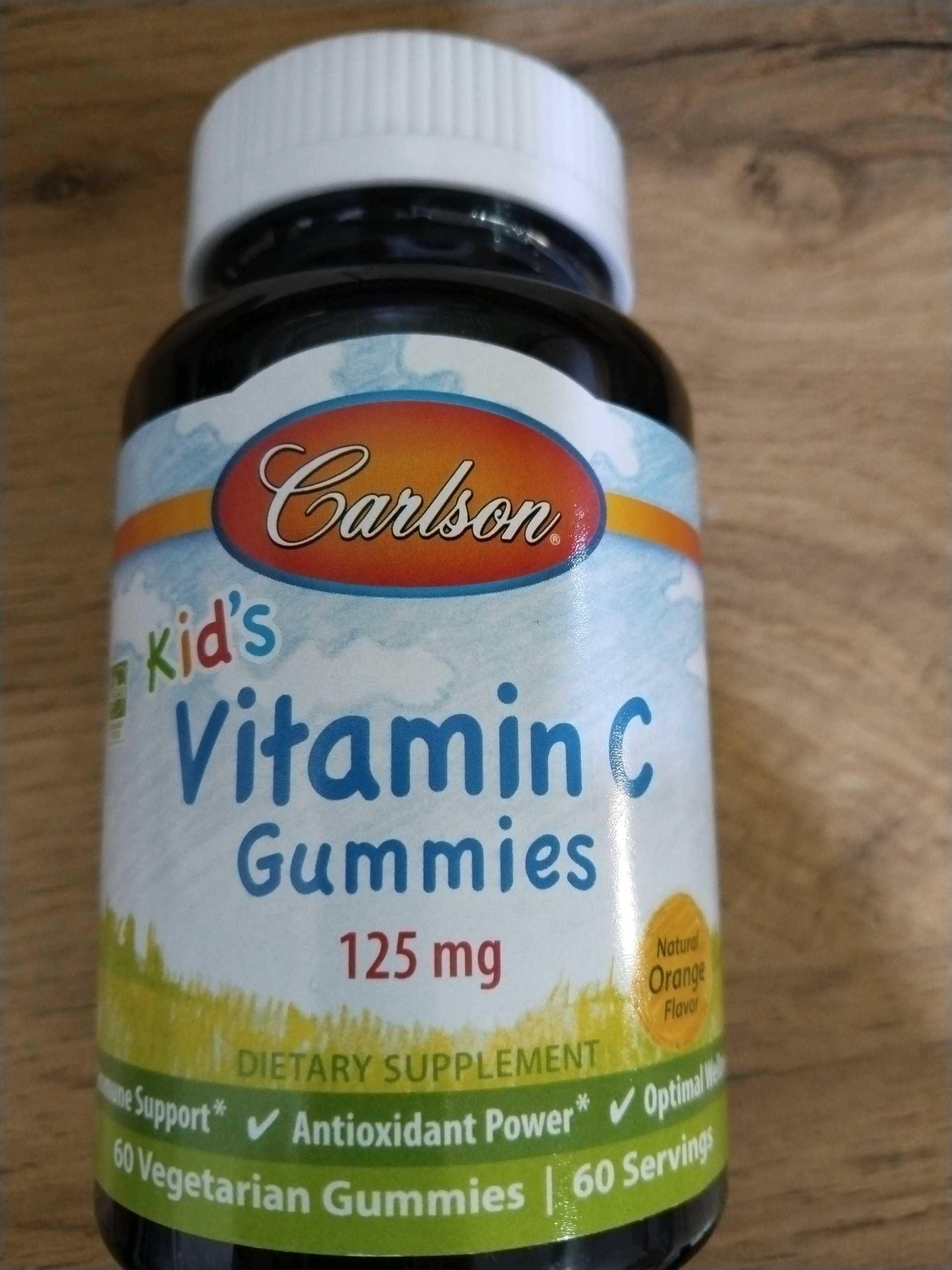 Carlson, Kid's, Vitamin C Gummies, Natural Orange, 125 mg, 60 Vegetarian Gummies