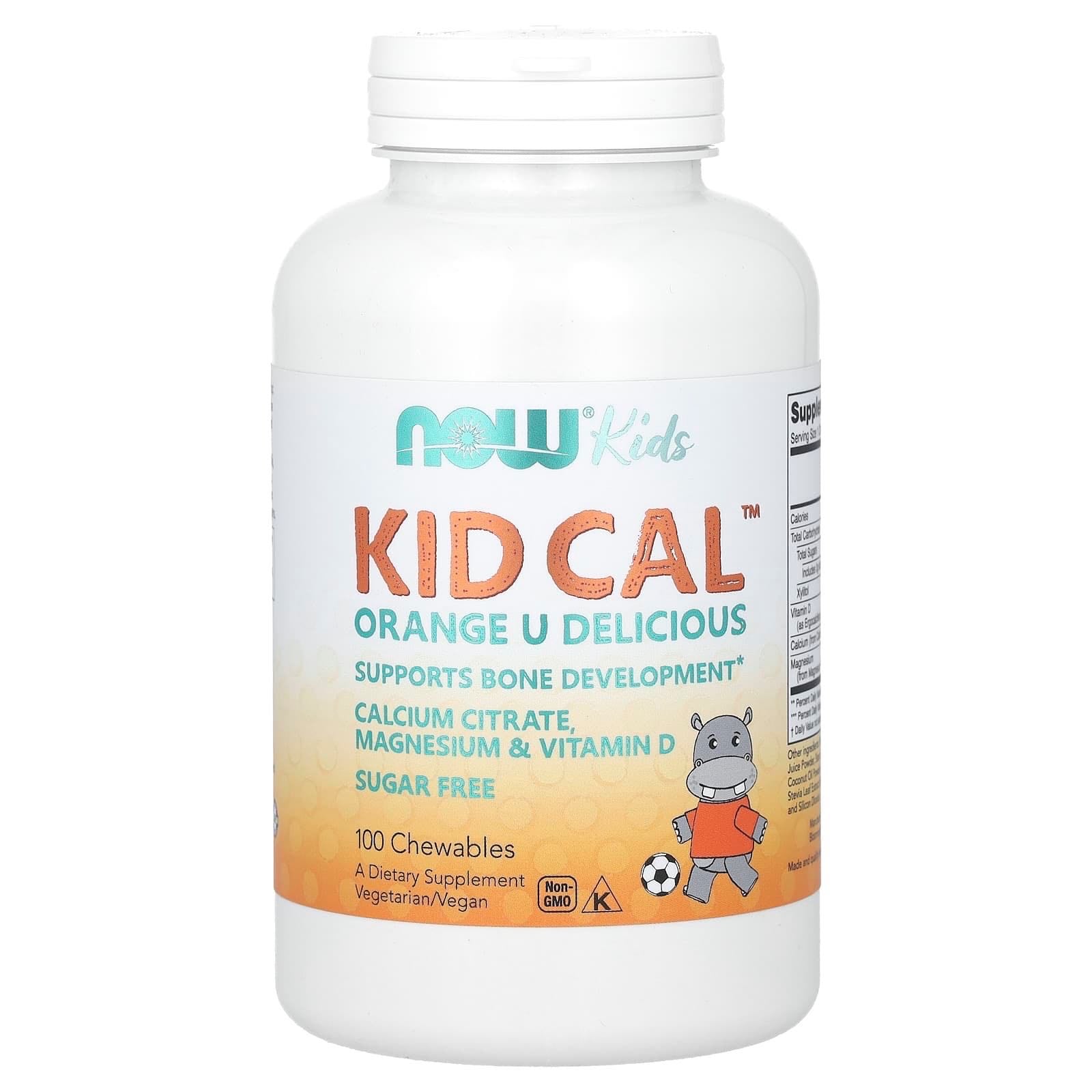 Now Foods Kid Cal Calcium, Bone Support, Orange Flavor, 100 Chewable Tablets