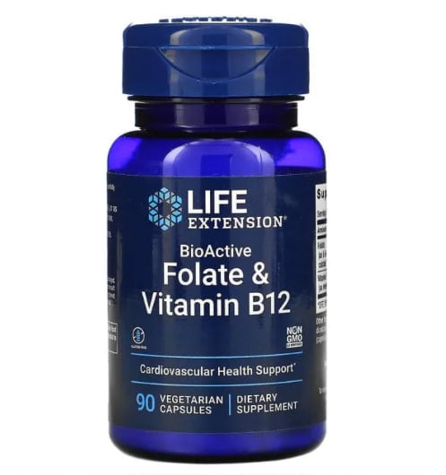 Life Extension Folate & Vitamin B12, 90 Capsules