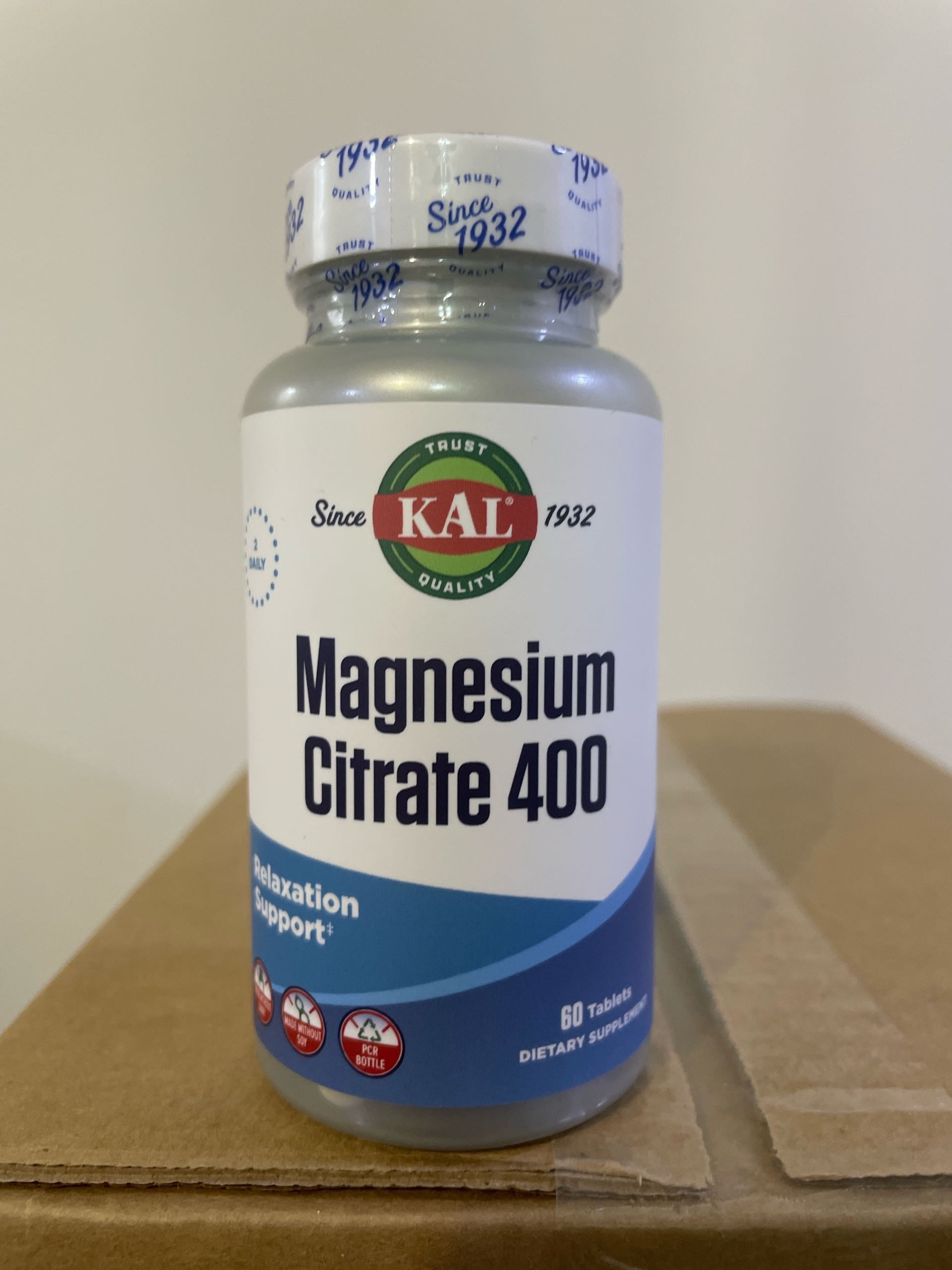 KAL, Magnesium Citrate 400, 400 mg, 60 Tablets (200 mg per Tablet)
