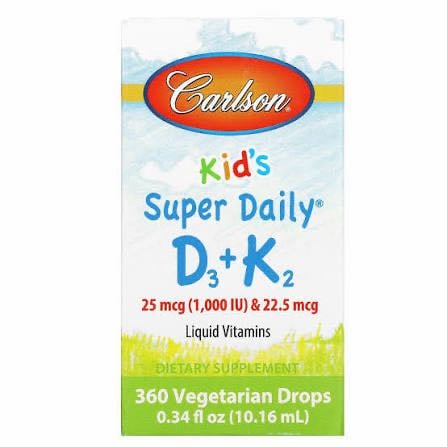 Carlson, Kid's Super Daily® D3 + K2, 0.34 fl oz (10.16 ml)