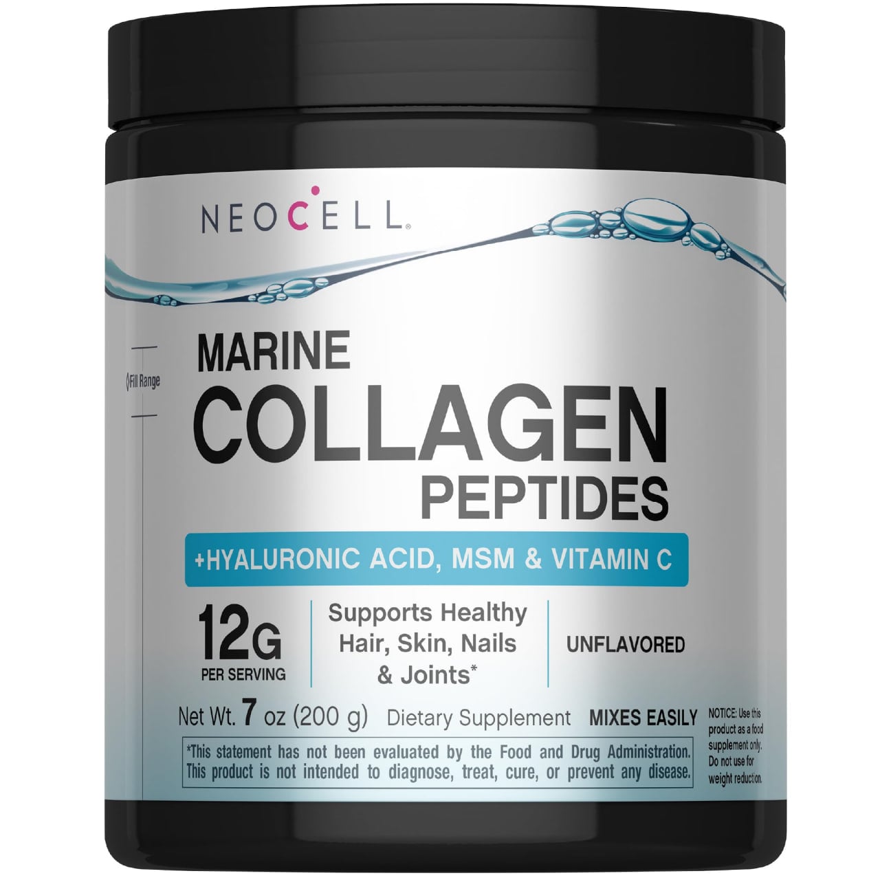 NeoCell Marine Collagen Peptides Powder | 7 oz | Unflavored Supplement | with Vitamin C and MSM, 200gr