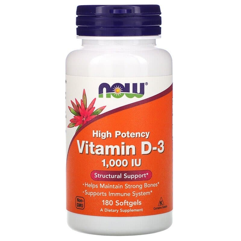NOW Foods, Витамин D3 High Potency, 25 мкг (1000 МЕ), 180 мягких капсул