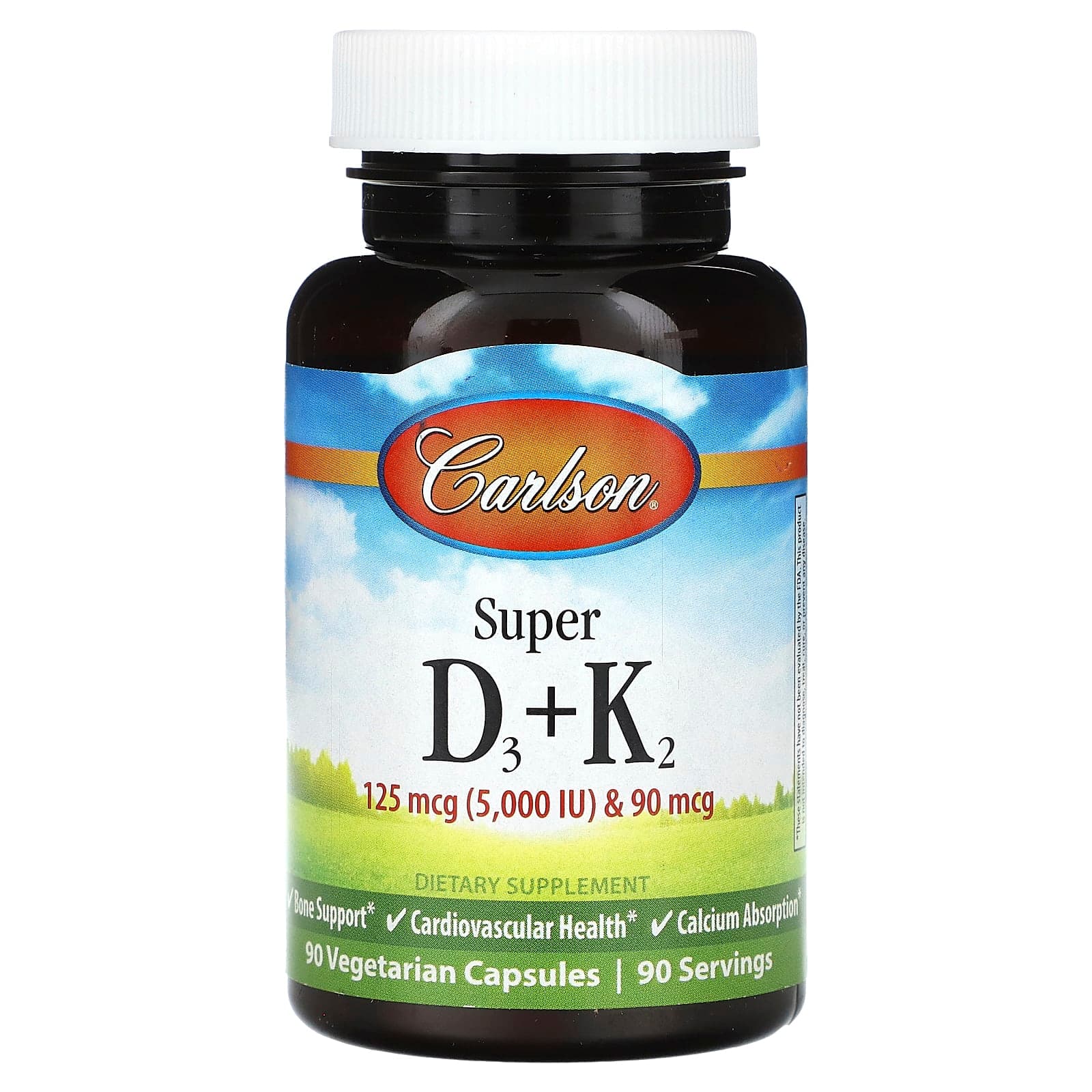 Carlson, Super D3 + K2, 5000 IU, 90 вегетарианских капсул