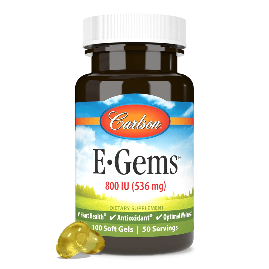 Carlson Labs - E-Gems, 800 МЕ (536 мг), натуральный источник витамина Е, здоровье сердца и оптимальное самочувствие, антиоксидант, 100 мягких капсул, 50 порций
