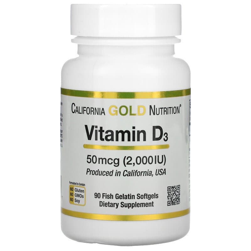 California Gold Nutrition, Витамин D3, 50 мкг (2000 МЕ), 90 мягких желатиновых капсул с рыбьим жиром