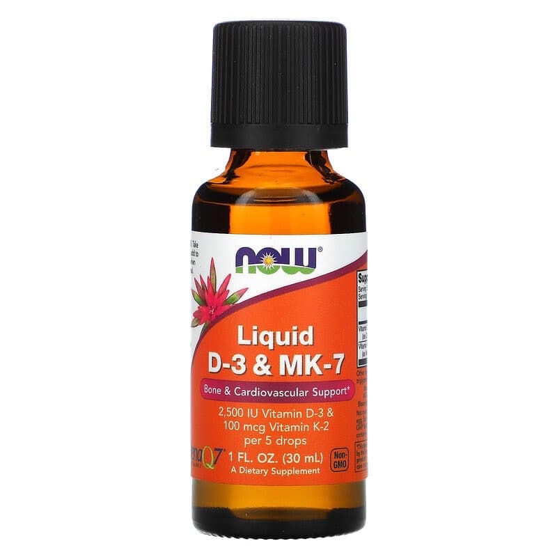 NOW Foods, Жидкие D3 и MK-7, 2500 МЕ, 30 мл