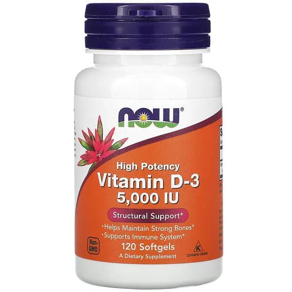 NOW Foods, витамин D3, 125 мкг (5000 МЕ), 120 капсул