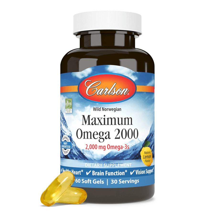 Carlson - Maximum Omega 2000, 2000 мг омега-3, здоровое сердце, поддержка функции мозга и зрения, 60 мягких таблеток