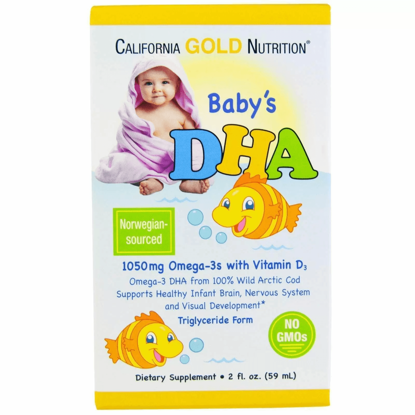 DHA для младенцев, омега-3 с витамином Д3, Baby's DHA, California Gold Nutrition, 1050 мг, 59 мл