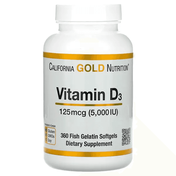 California Gold Nutrition, витамин D3, 125 мкг (5000 МЕ), 360 капсул из рыбьего желатина