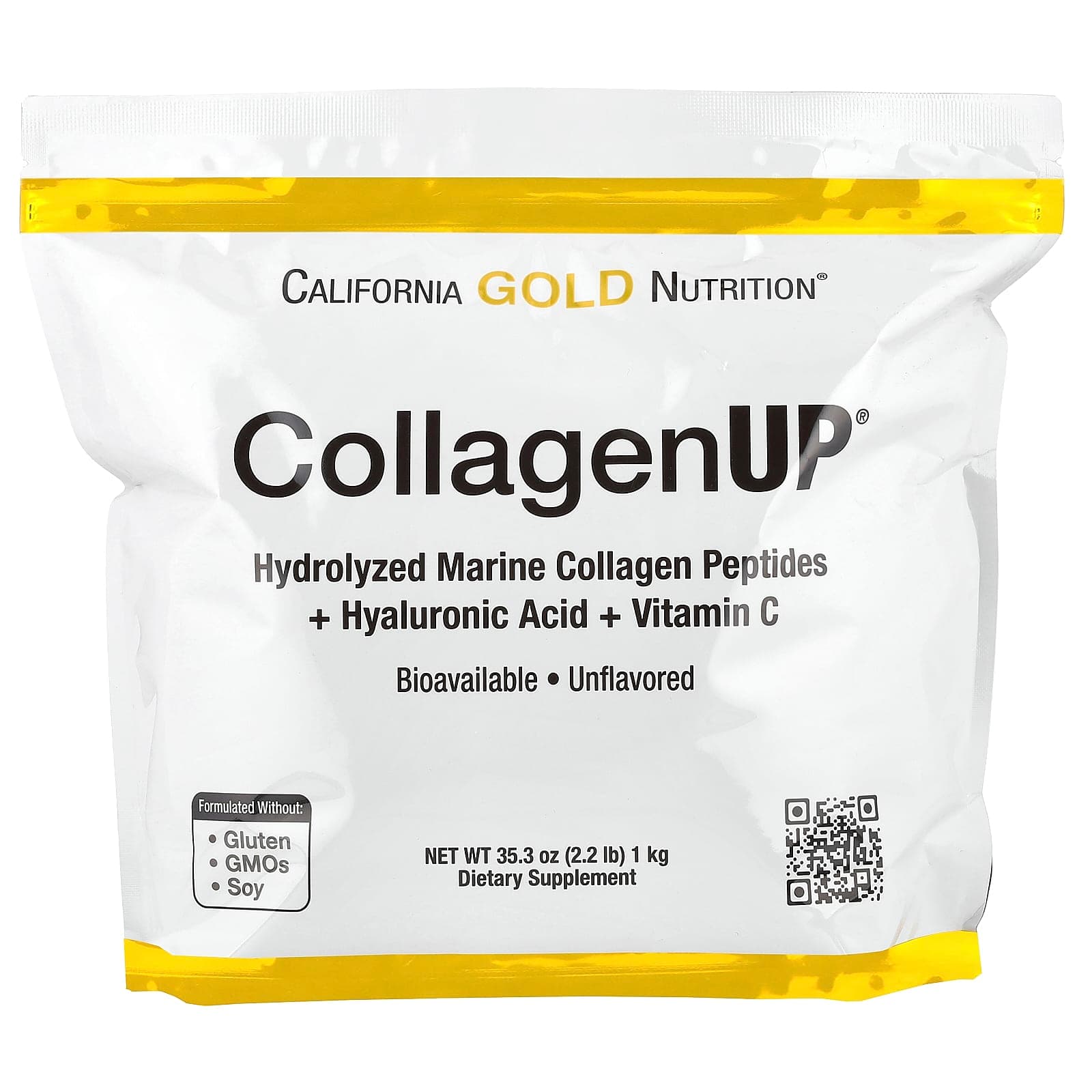 California Gold Nutrition, CollagenUP, морской коллаген с гиалуроновой кислотой и витамином C, с нейтральным вкусом, 1 кг (2,2 фунта)
